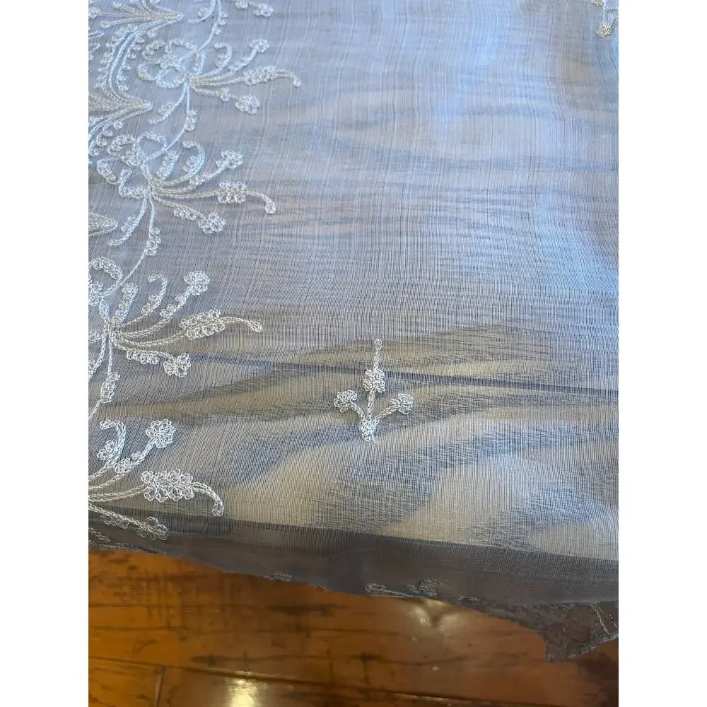 Vintage Embroidered Lace Table Runner Sheer White Floral 70 x 21 Dresser Scarf